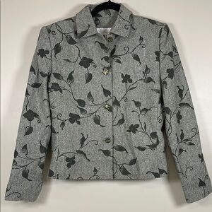 OLEG CASSINI Women’s  Wool Blend Green Vine Printed Short‎ Blazer Size 8 Vintage